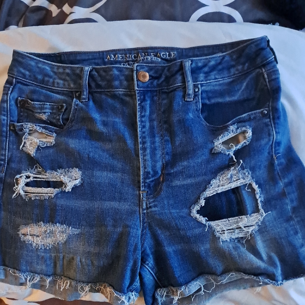 American Eagle Outfitters Ripped Dark Blue Jean Shorts